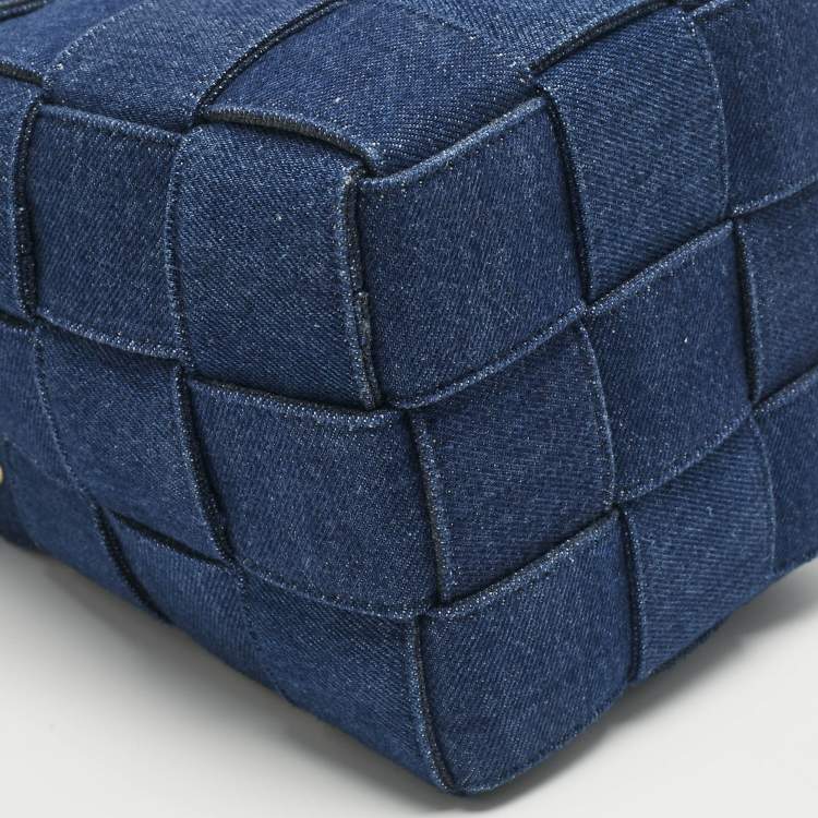 Pre Owned Bottega Veneta Navy Blue Denim Cassette Bucket Bag