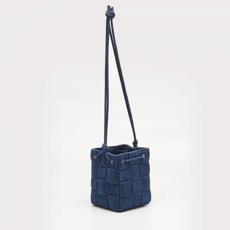 Pre Owned Bottega Veneta Navy Blue Denim Cassette Bucket Bag