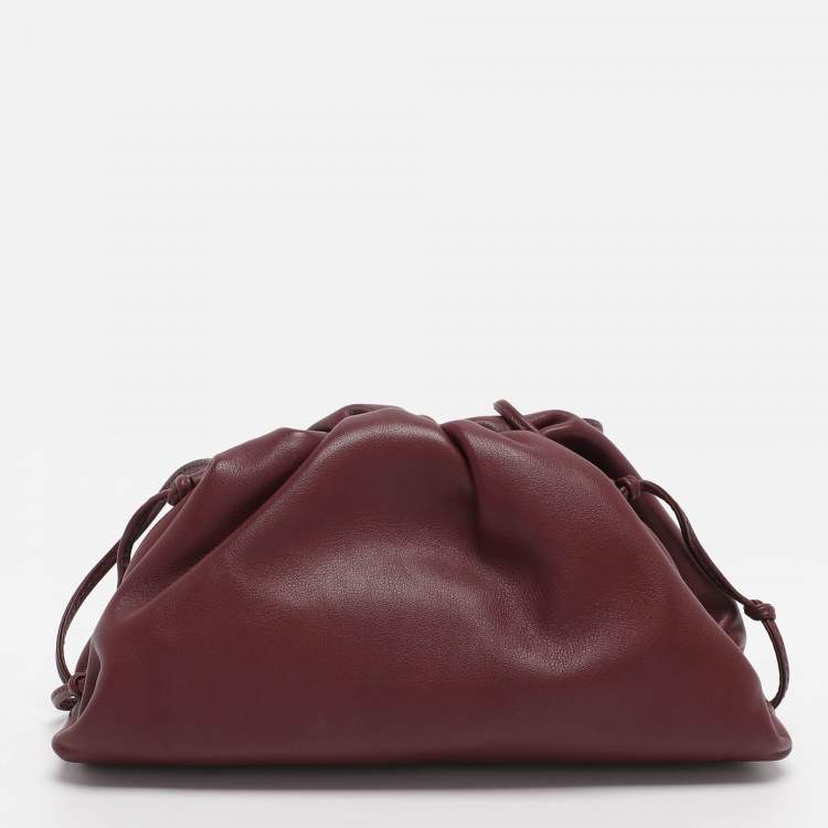 Pre Owned Bottega Veneta Burgundy Bordeaux Leather Mini The Pouch Bag