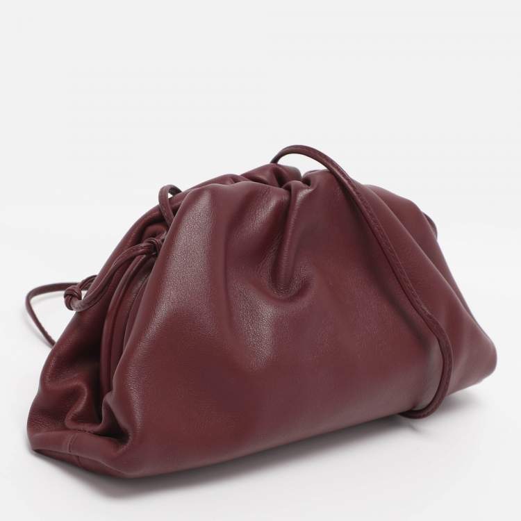 Pre Owned Bottega Veneta Burgundy Bordeaux Leather Mini The Pouch Bag