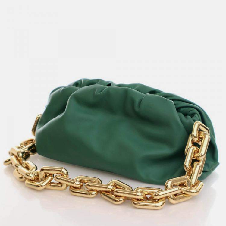Pre Owned Bottega Veneta Green Calfskin The Chain Pouch