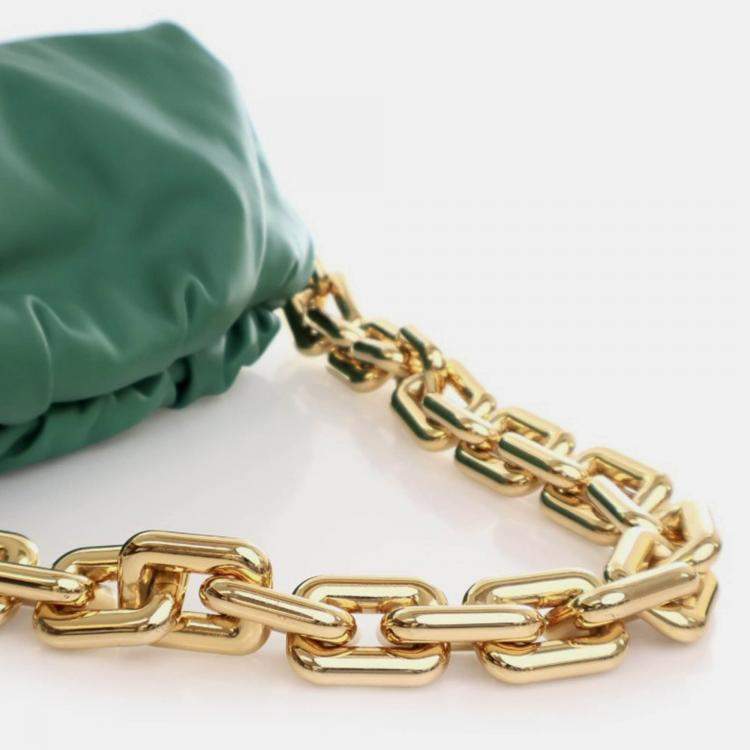 Pre Owned Bottega Veneta Green Calfskin The Chain Pouch