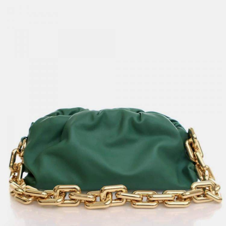 Pre Owned Bottega Veneta Green Calfskin The Chain Pouch