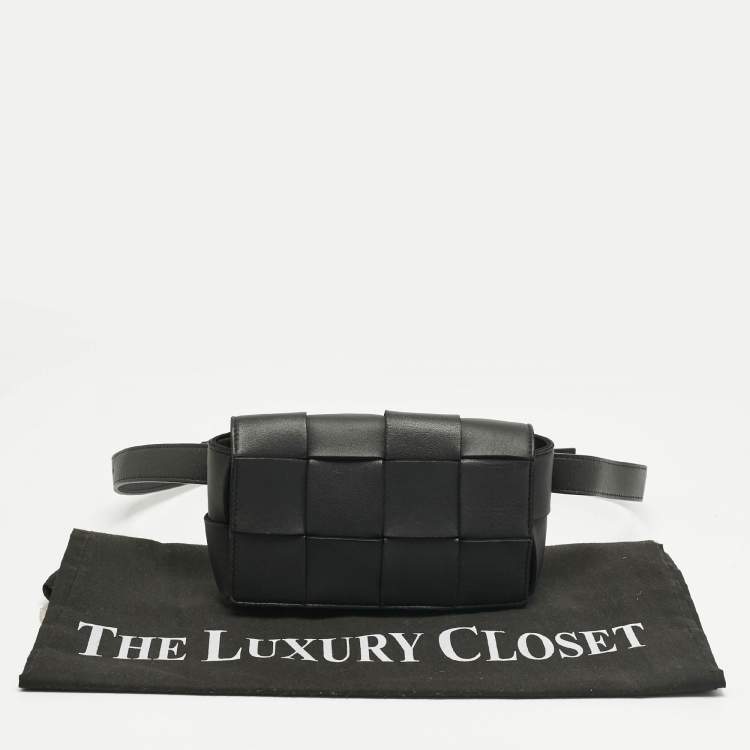 Pre Owned Bottega Veneta Black Intrecciato Leather Cassette Belt Bag