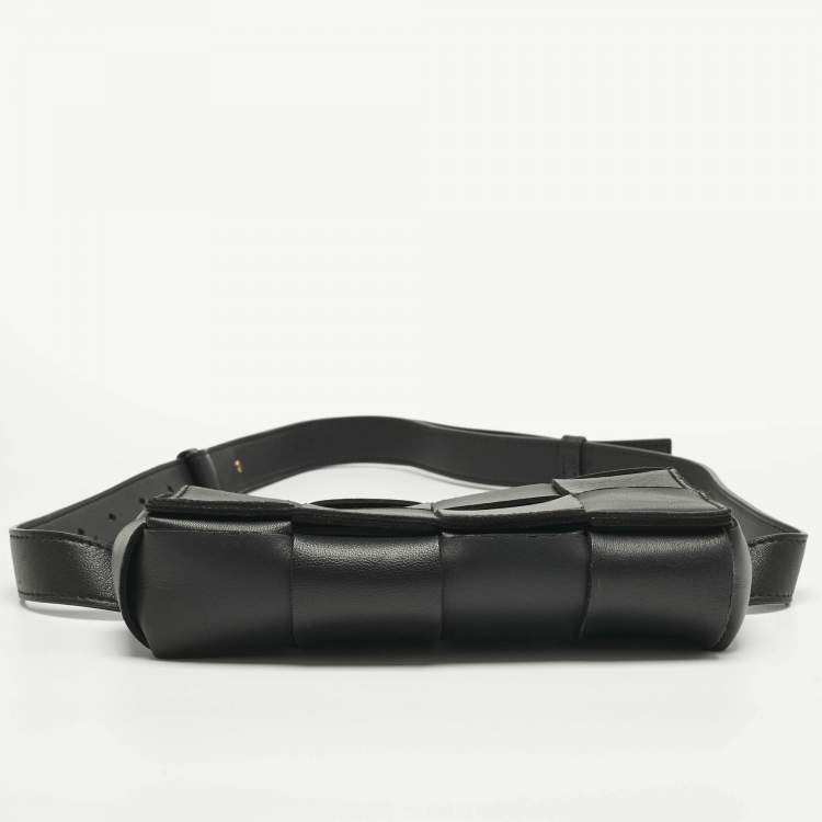 Pre Owned Bottega Veneta Black Intrecciato Leather Cassette Belt Bag