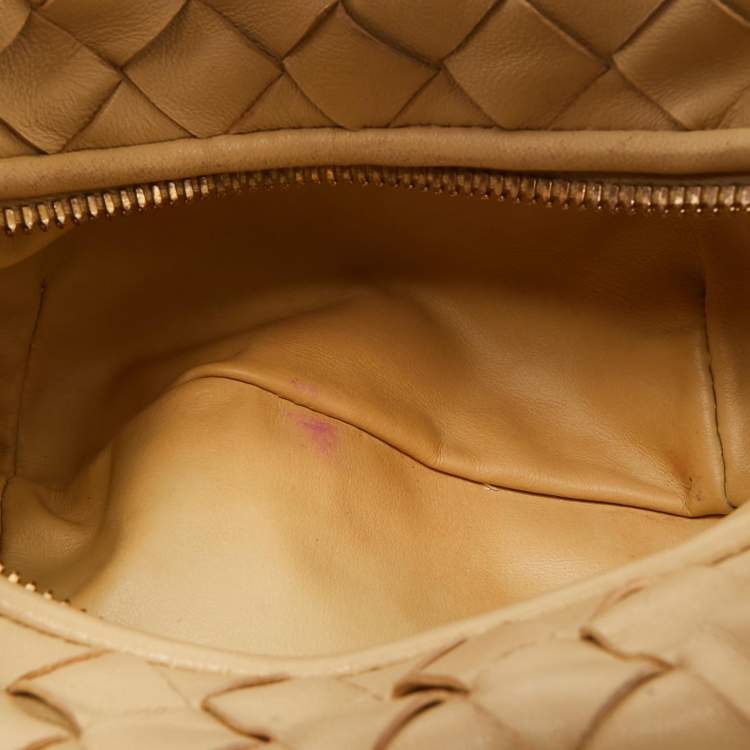 Pre Owned Bottega Veneta Beige Intrecciato Leather Mini Jodie Hobo