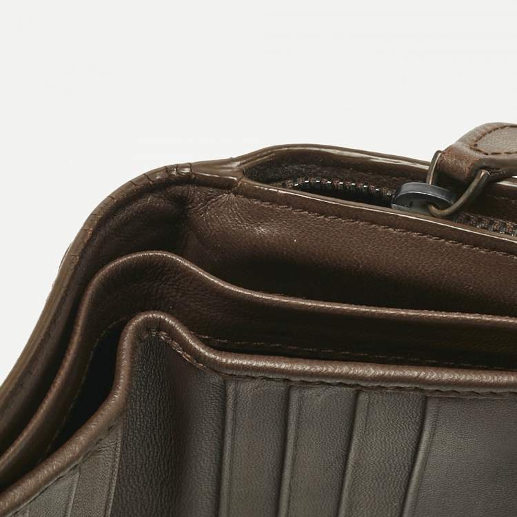 Pre Owned Bottega Veneta Dark Brown Intrecciato Leather French Wallet