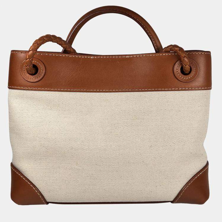 Pre Owned Bottega Veneta Small Andiamo Leather-trimmed Canvas Tote