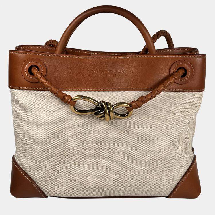 Pre Owned Bottega Veneta Small Andiamo Leather-trimmed Canvas Tote