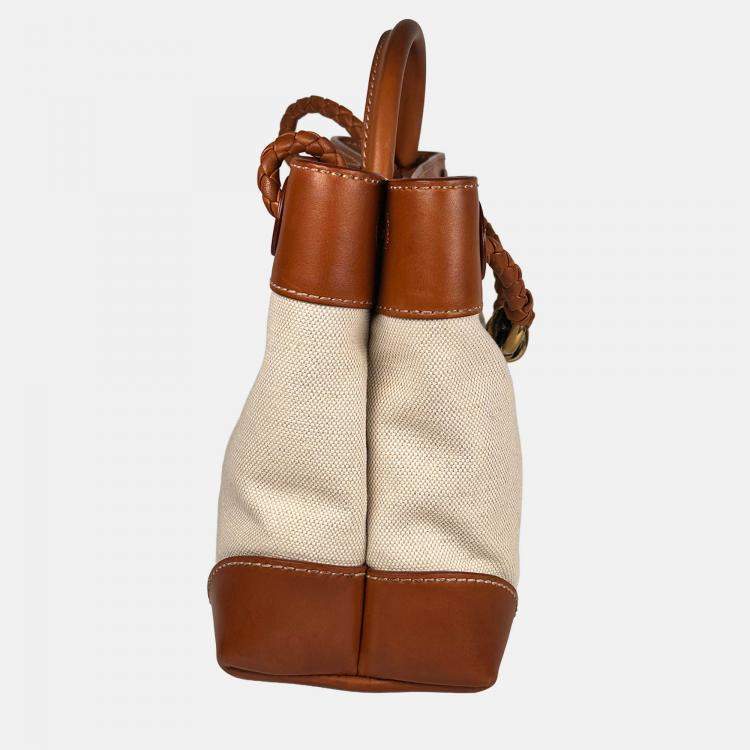 Pre Owned Bottega Veneta Small Andiamo Leather-trimmed Canvas Tote