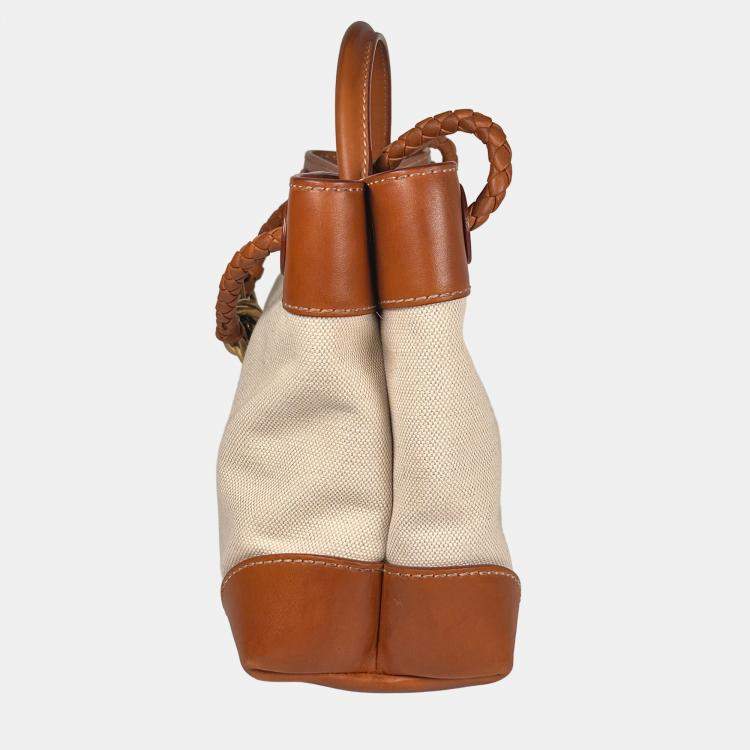 Pre Owned Bottega Veneta Small Andiamo Leather-trimmed Canvas Tote