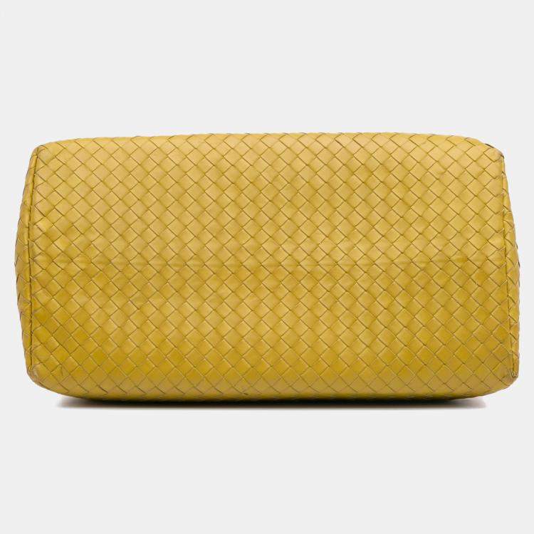 Pre Owned Bottega Veneta Yellow Medium Nappa Intrecciato Roma Tote