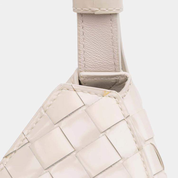 Pre Owned Bottega Veneta White Brushed Calfskin Intrecciato Cradle Fold Over Shoulder Bag