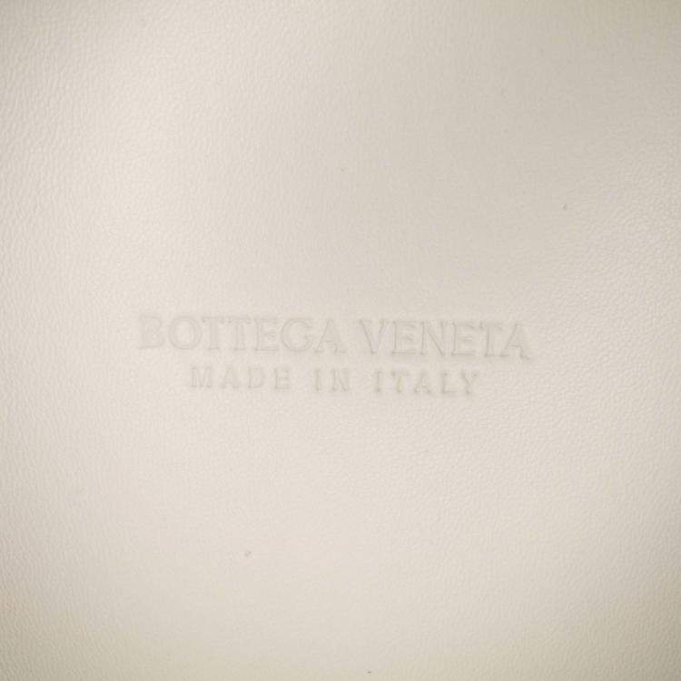 Pre Owned Bottega Veneta White Brushed Calfskin Intrecciato Cradle Fold Over Shoulder Bag