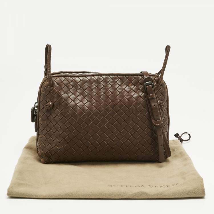 Pre Owned Bottega Veneta Brown Intrecciato Leather Nodini Crossbody Bag