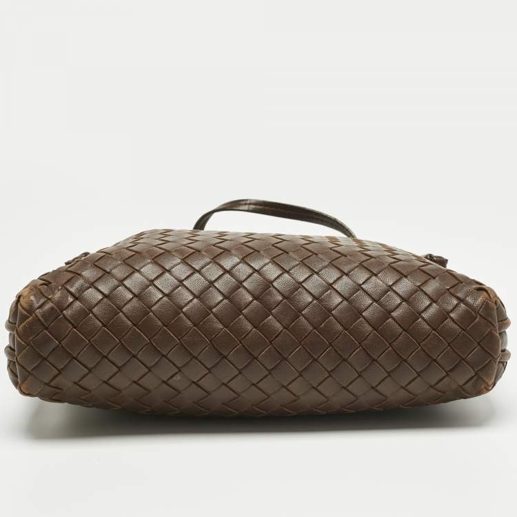 Pre Owned Bottega Veneta Brown Intrecciato Leather Nodini Crossbody Bag