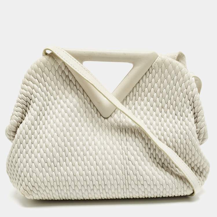 Pre Owned Bottega Veneta White Matelasse Leather Small The Point Triangle Bag