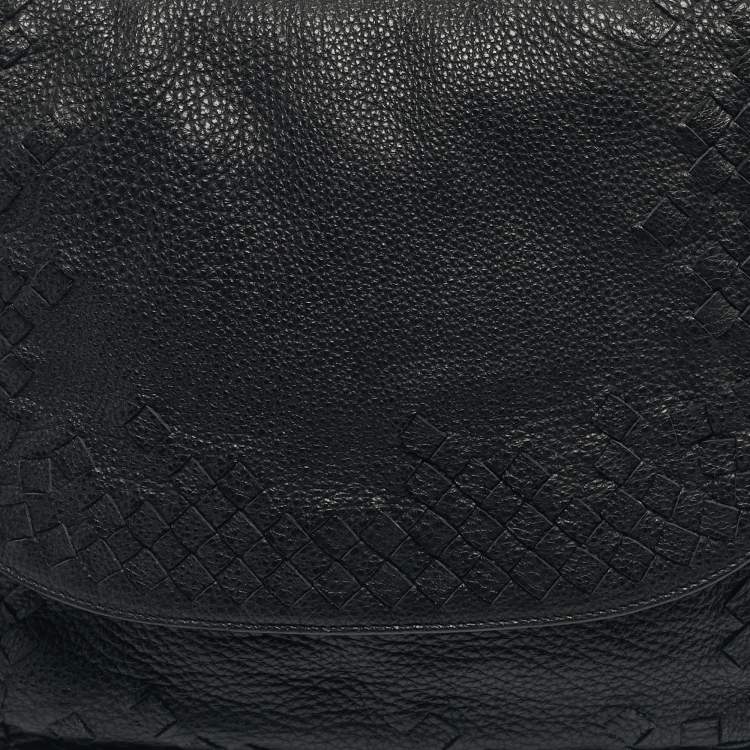 Pre Owned Bottega Veneta Black Intrecciato Leather Flap Hobo