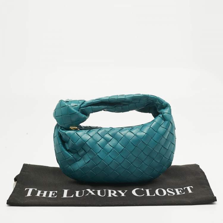 Pre Owned Bottega Veneta Teal Green Intrecciato Leather Mini Jodie Hobo
