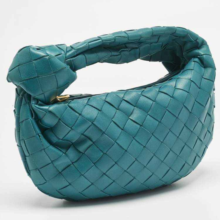 Pre Owned Bottega Veneta Teal Green Intrecciato Leather Mini Jodie Hobo