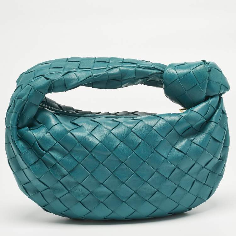 Pre Owned Bottega Veneta Teal Green Intrecciato Leather Mini Jodie Hobo