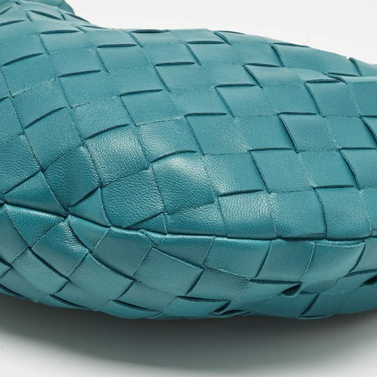 Pre Owned Bottega Veneta Teal Green Intrecciato Leather Mini Jodie Hobo