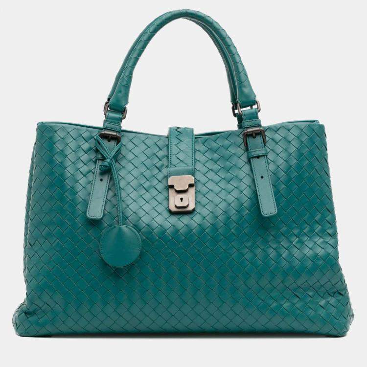 Pre Owned Bottega Veneta Blue Medium Nappa Intrecciato Roma Tote