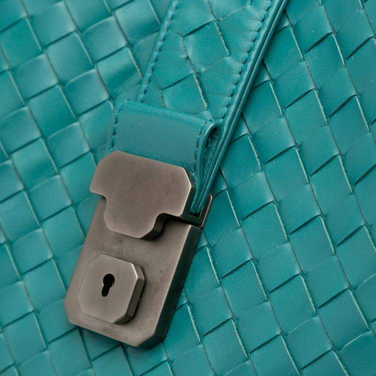 Pre Owned Bottega Veneta Blue Medium Nappa Intrecciato Roma Tote