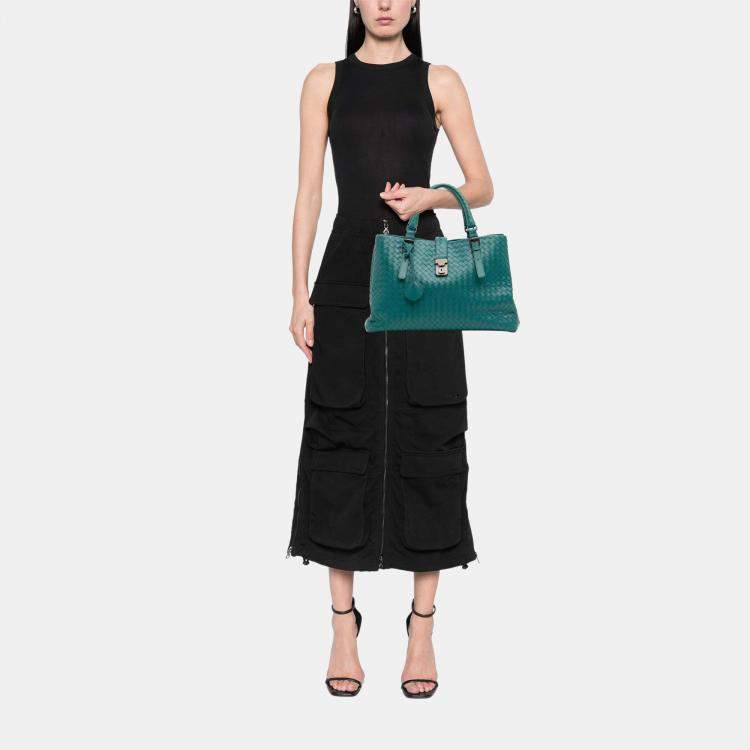 Pre Owned Bottega Veneta Blue Medium Nappa Intrecciato Roma Tote