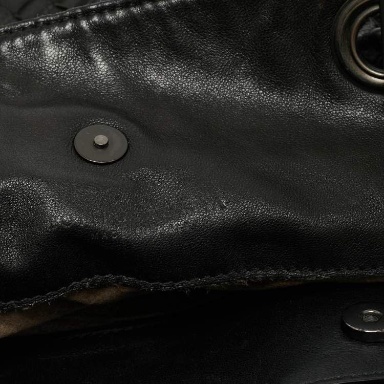 Pre Owned Bottega Veneta Black Intrecciato Leather Chain Tote