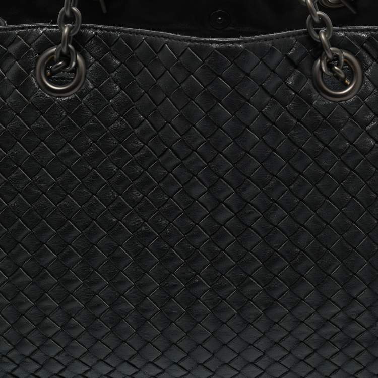 Pre Owned Bottega Veneta Black Intrecciato Leather Chain Tote