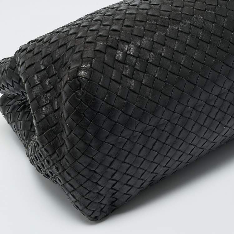 Pre Owned Bottega Veneta Black Intrecciato Leather Chain Tote
