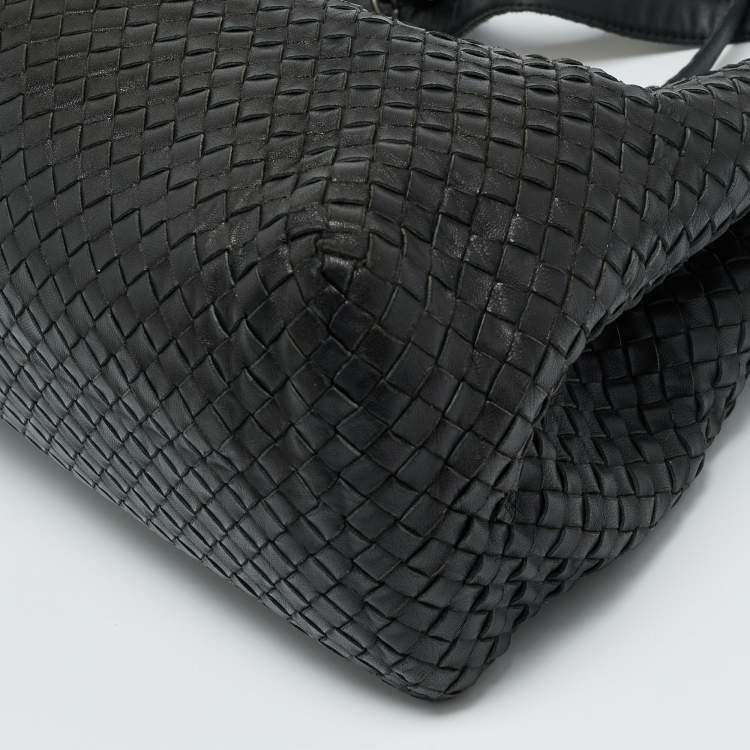 Pre Owned Bottega Veneta Black Intrecciato Leather Chain Tote