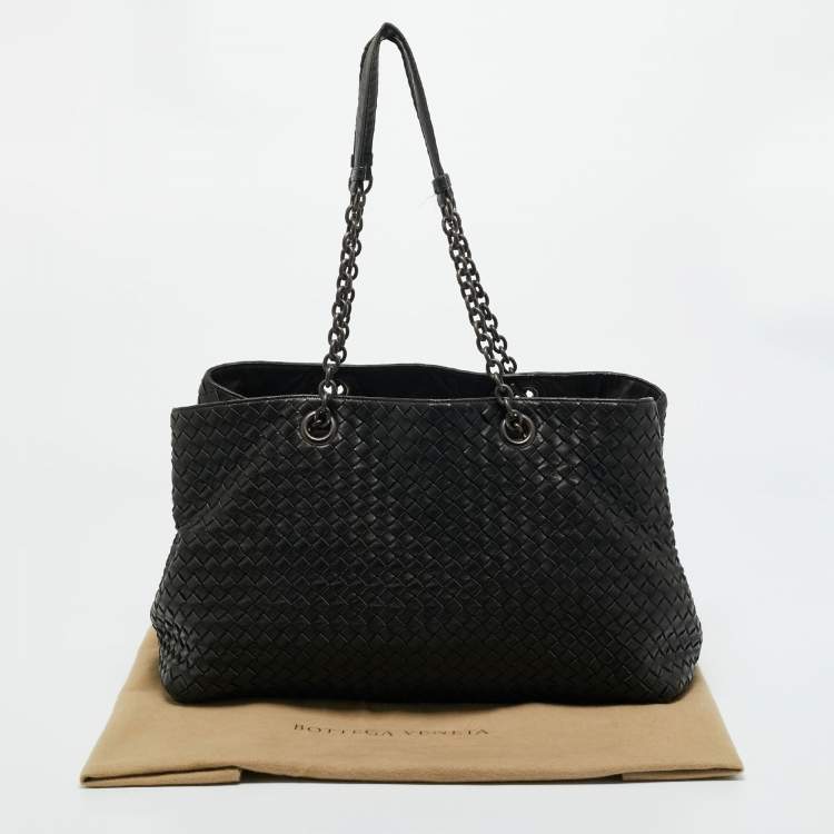 Pre Owned Bottega Veneta Black Intrecciato Leather Chain Tote
