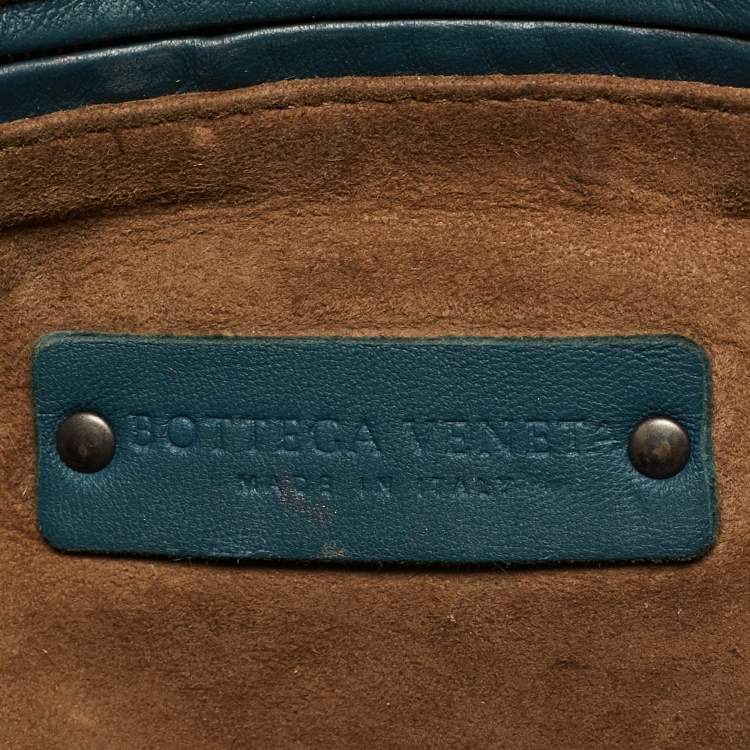 Pre Owned Bottega Veneta Teal Green Intrecciato Leather Nodini Crossbody Bag