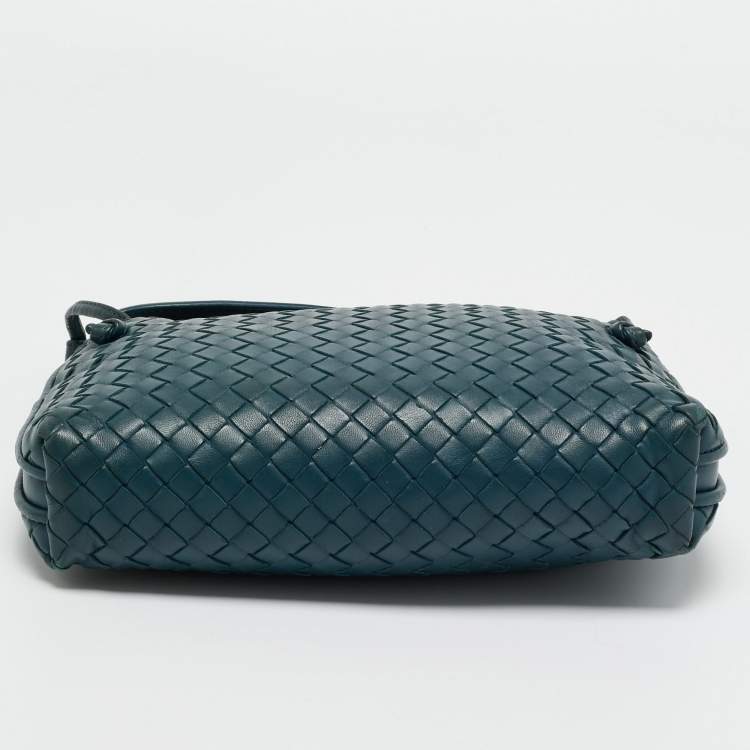 Pre Owned Bottega Veneta Teal Green Intrecciato Leather Nodini Crossbody Bag