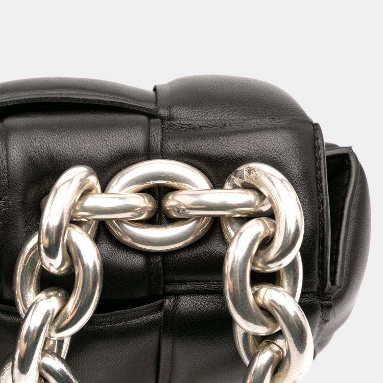 Pre Owned Bottega Veneta Black Nappa Intrecciato Padded Chain Cassette Satchel