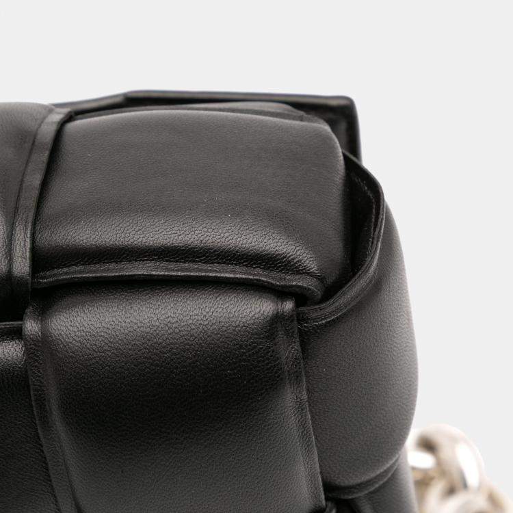 Pre Owned Bottega Veneta Black Nappa Intrecciato Padded Chain Cassette Satchel