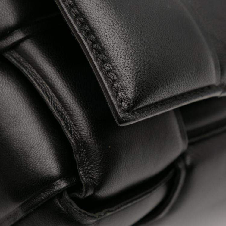 Pre Owned Bottega Veneta Black Nappa Intrecciato Padded Chain Cassette Satchel