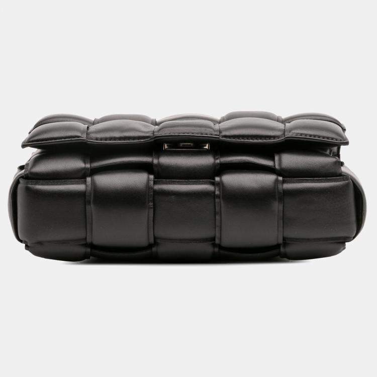 Pre Owned Bottega Veneta Black Nappa Intrecciato Padded Chain Cassette Satchel