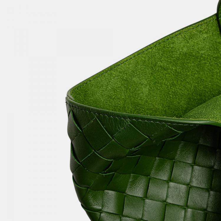 Pre Owned Bottega Veneta Green Nappa Intrecciato Tote