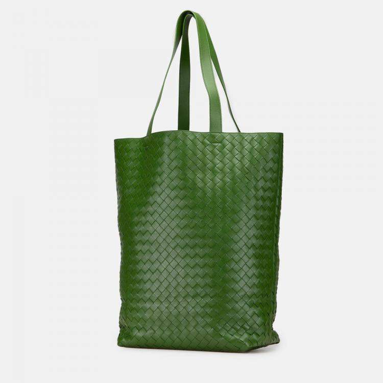 Pre Owned Bottega Veneta Green Nappa Intrecciato Tote