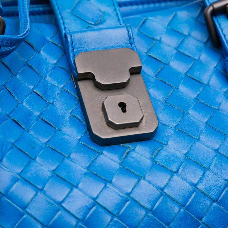 Pre Owned Bottega Veneta Blue Small Nappa Intrecciato Roma Satchel