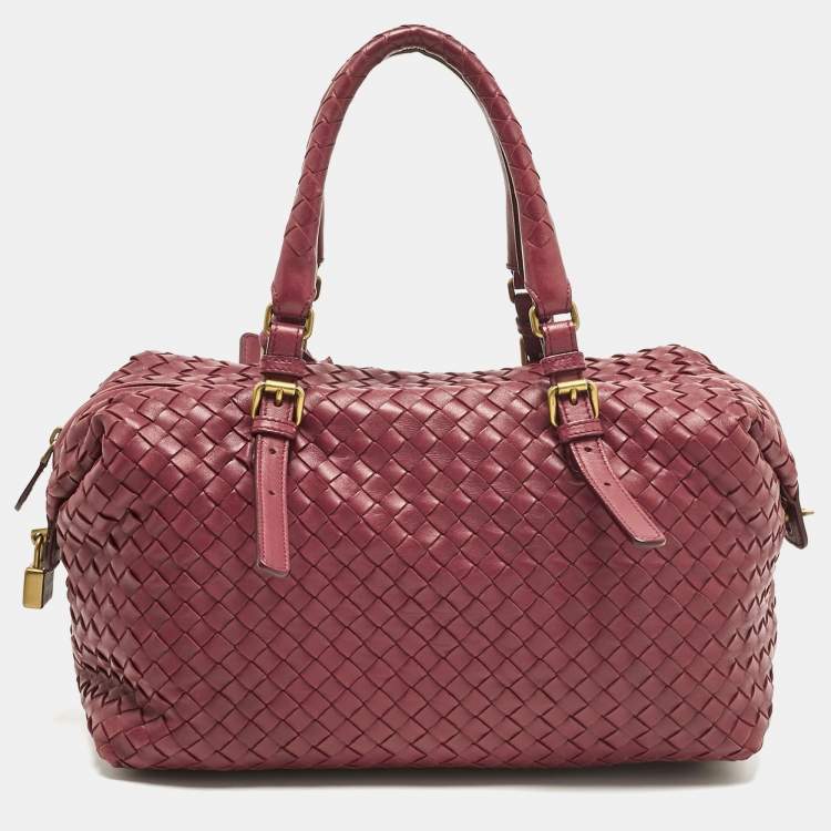 Pre Owned Bottega Veneta Red Intrecciato Leather Montaigne Bag