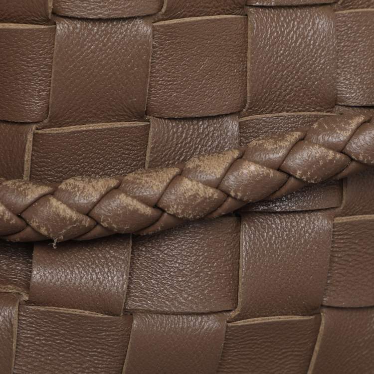 Pre Owned Bottega Veneta Brown Intrecciato Leather Andiamo Top Handle Bag
