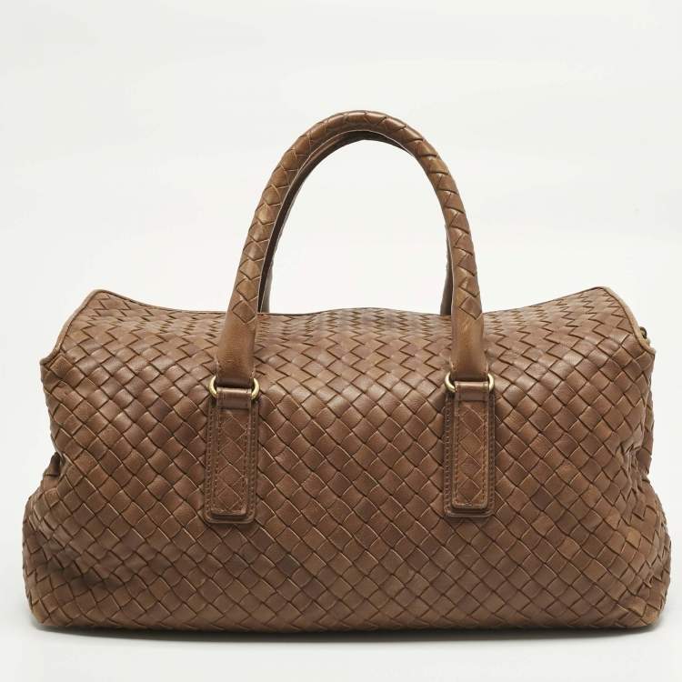 Pre Owned Bottega Veneta Brown Intrecciato Leather Flap Bowler Bag