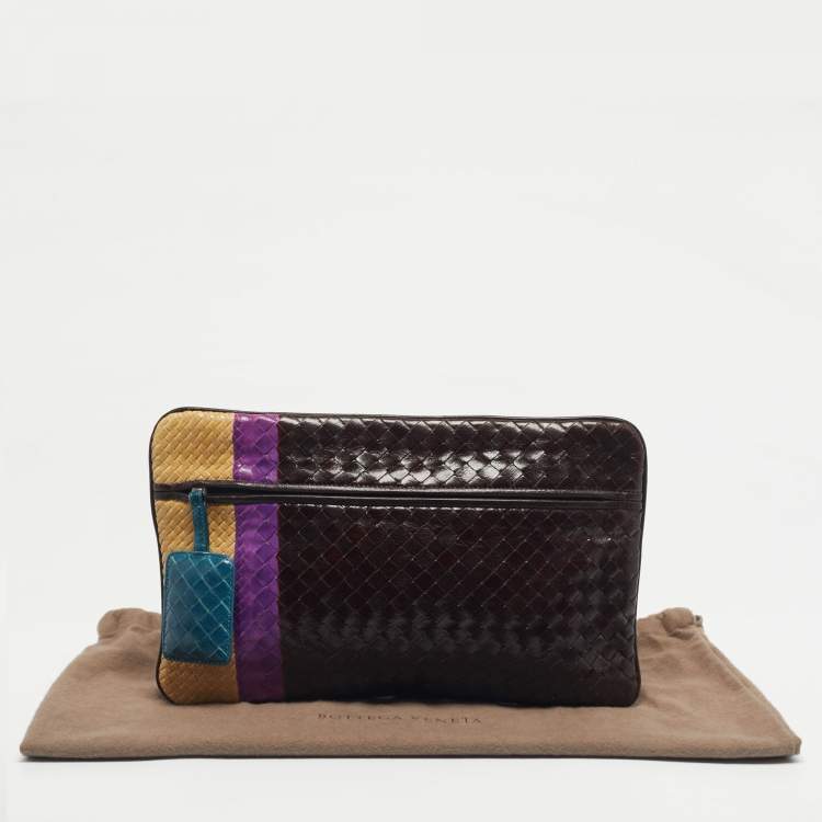 Pre Owned Bottega Veneta Multicolor Intrecciato Leather Colorblock Zip Pouch 