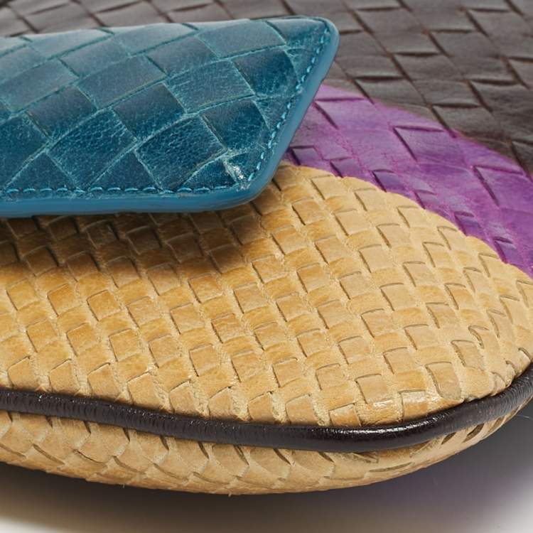 Pre Owned Bottega Veneta Multicolor Intrecciato Leather Colorblock Zip Pouch 