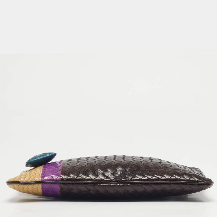 Pre Owned Bottega Veneta Multicolor Intrecciato Leather Colorblock Zip Pouch 