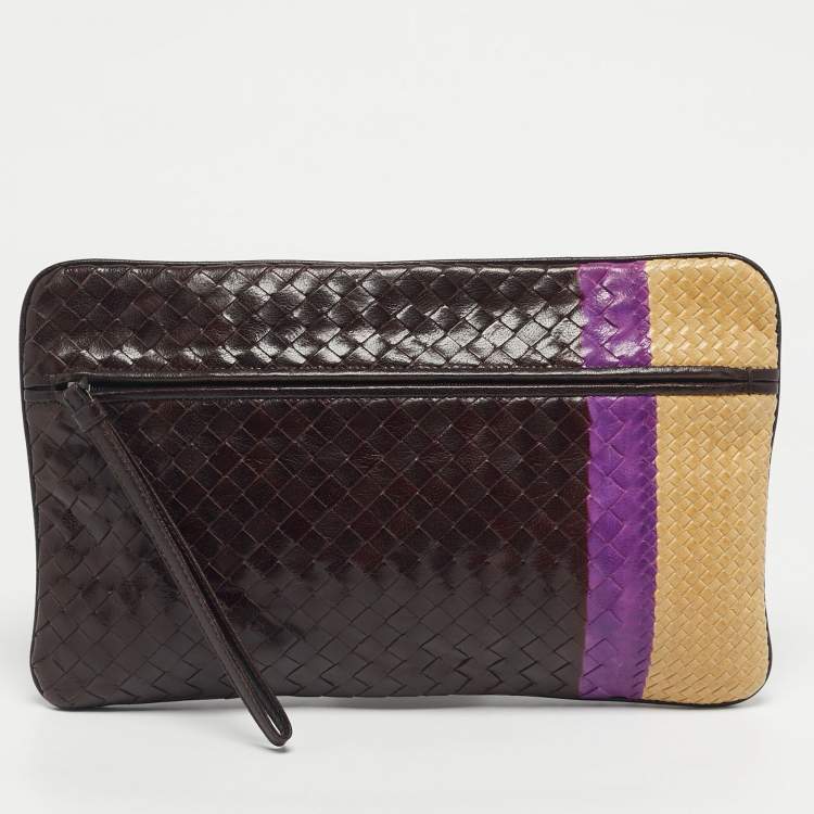 Pre Owned Bottega Veneta Multicolor Intrecciato Leather Colorblock Zip Pouch 